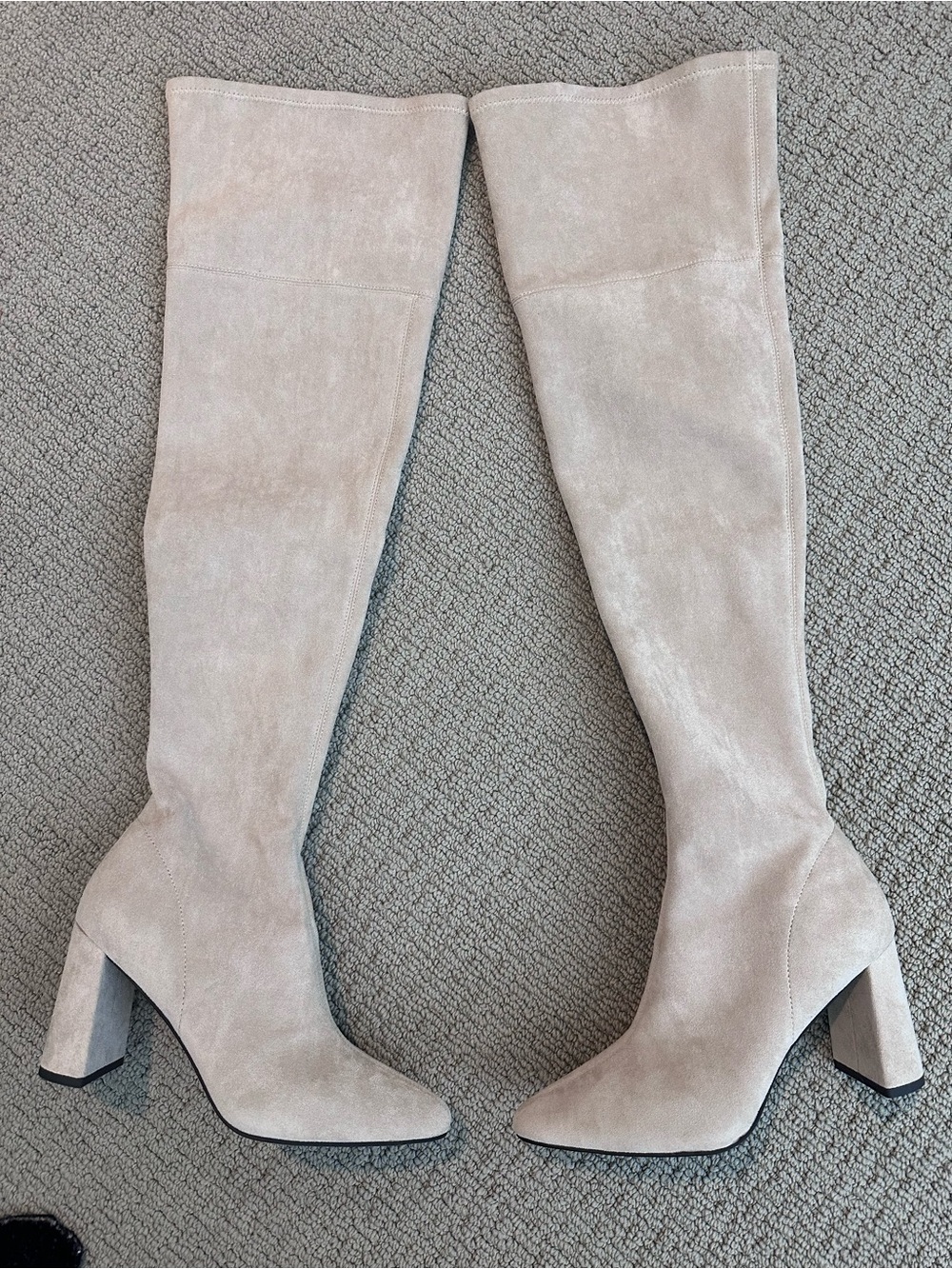 Jeffrey Campbell PerouzeTaupe Over The Knee Pointed Toe Block Heel Boots 7.5
